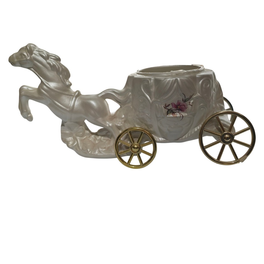 Rare Vintage Berger Whimsical Fairy Iridescent Pearl Horse Carriage Gold Holder